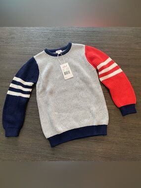 Seed Heritage Colorblock Knit Sweater - Light Gray, Navy & Red